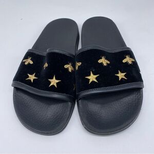 Gucci Women’s Velvet Black Bee and Star Embroidered Slides size 37